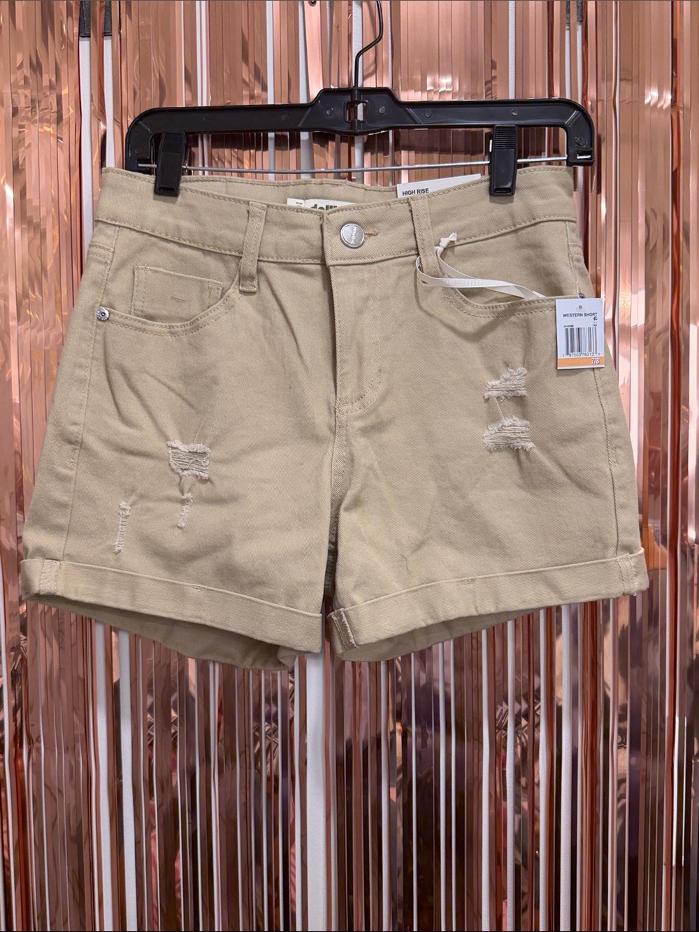 Dollhouse Khaki Distressed High-Rise Jean Shorts